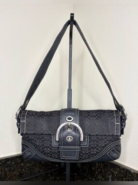 Coach Black SoHo Mini Signature Shoulder Bag with Leather Trim